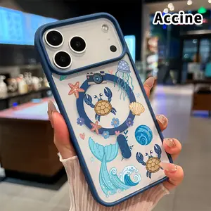 Magnetic Phone Case for iPhone 17 Pro Max 16 Plus 15 14 13 12 11 Air E Ocean Whimsy Collection Pattern Acrylic Back Soft TPU Edge Anti-Slip skin-friendly feel Hard Shell