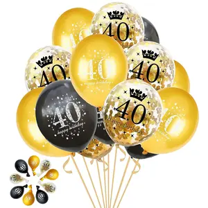 40Th Birthday Balloons Gold And Black Party Decorations 15 Pack 12 Inch Latex And Confetti Balloon Printed With Happy Birthday 40 For Women Men
