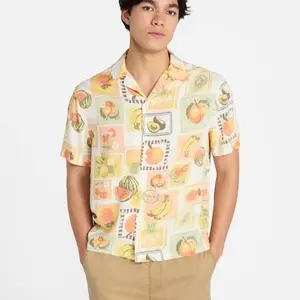 Men's Button-Down Shirt with Fruit Pattern and Short Sleeves for Casual Wear