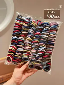 100pcs Women's Multi-Color Hair Ties, Daily Use Small Rubber Bands, Versatile Hairstyle Accessories, Non-Repeating Designs, Ponytail Hairstyle