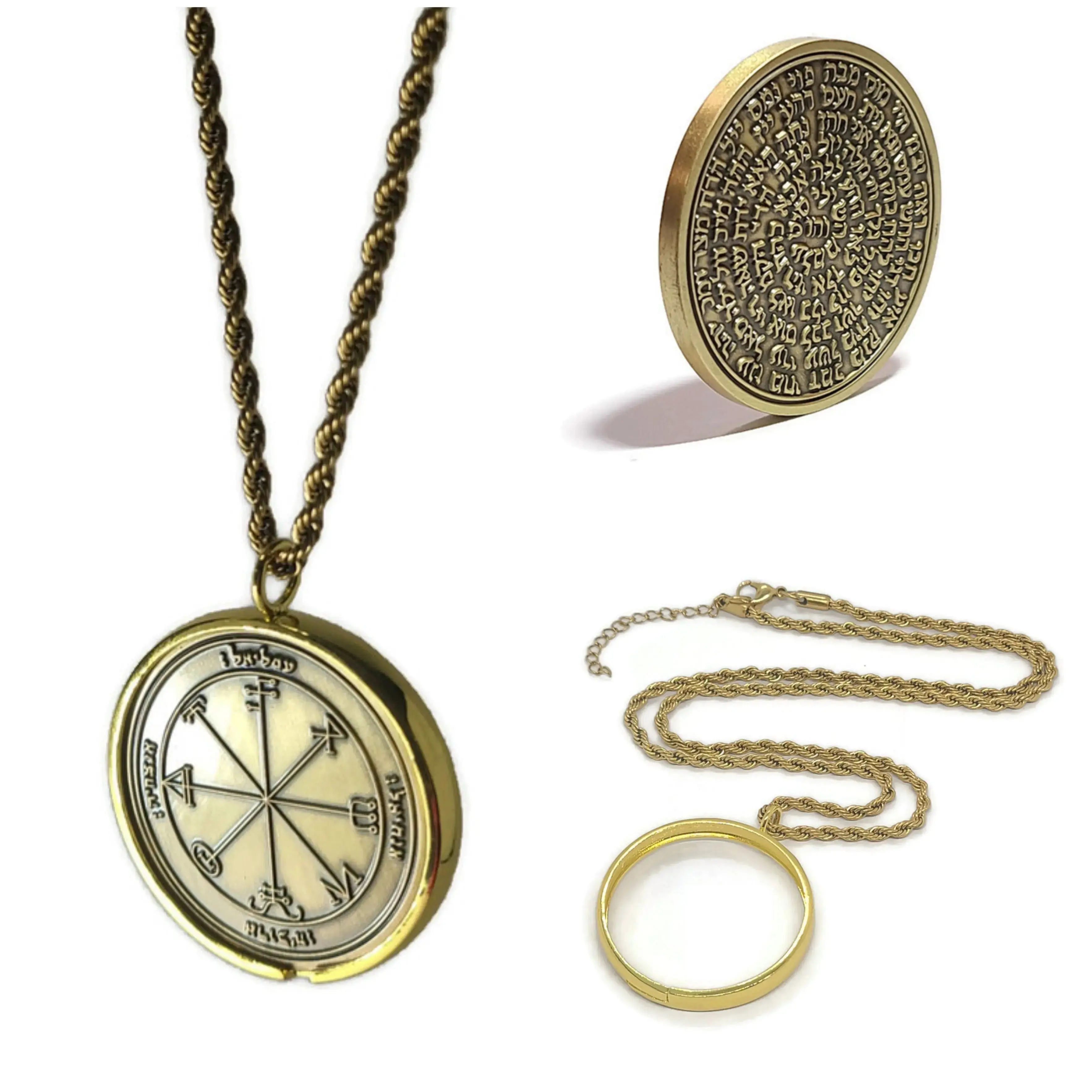 Third Pentacle of Saturn Necklace - Protection & Binding Talisman Pendant with 72 Names of God
