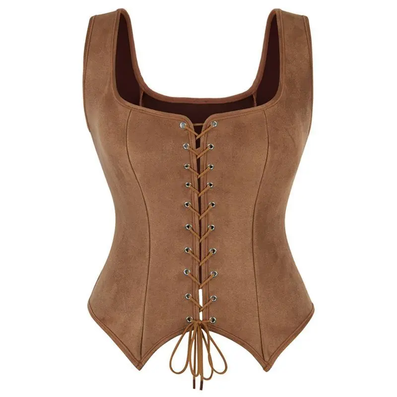 Women's Steampunk Corset, Brown Vintage Gothic Bustier with Lace-Up Overbust Fit for Lady Pirate Costumes, Women's Clothes