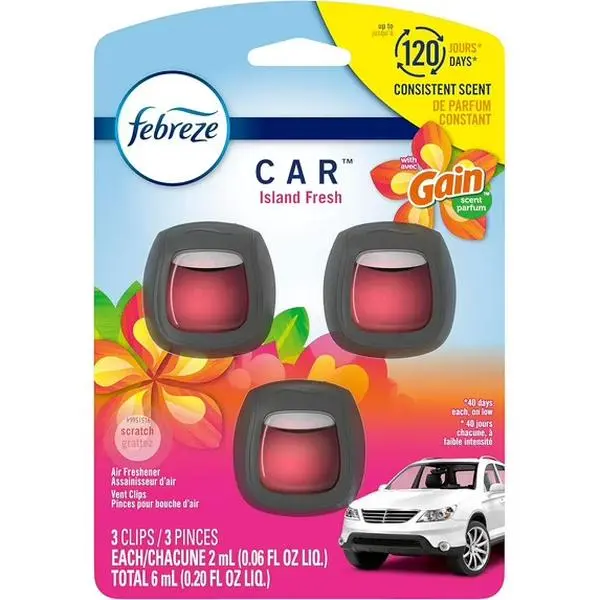Febreze Car Vent Clip Air Freshener, Gain Island Fresh, 3 Count