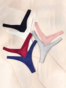 3 PCS or 6 PCS Solid Thong Panties For Women Underwear Casual Seamless Nylon Thongs Sexy Soft Comfy Panties Silk Girls Strings Tanga Woman Slips G-string Sexual Minimalist Seamless Undergarment