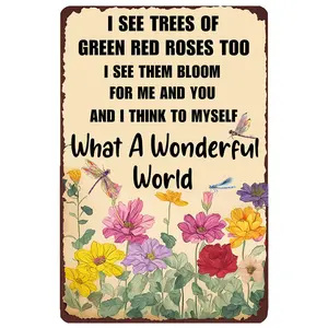 XIULVintage Garden Art Metal Signs Home Flowers Wall Decoration Easter Decor What A Wonderful World Sign 12x8 Inches, Yellow