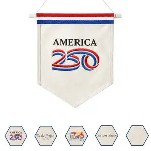 America 250 Hanging Wall Pennant – Officially Licensed Commemorative 250th Anniversary – Embroidered Canvas, Wooden Dowel, Multiple Designs