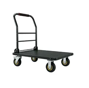 Heavy Duty Platform Truck Cart 1800LBS Capacity Foldable Handle Steel Flatbed Dolly with 6" Swivel Wheels and Brakes for Warehouse and Shipping