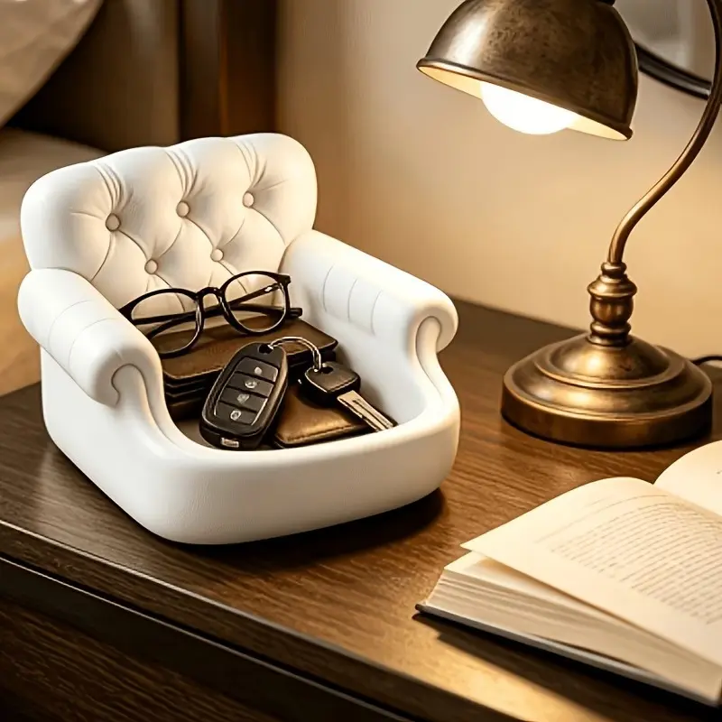 Sofa-Shaped Tufted Storage Tray, Home Organizer Shelf Basket for Keys, Wallet, Eyeglasses & Trinkets in Entryway