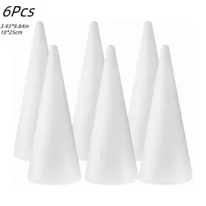 6-Pack Polystyrene Foam Cones (3.54x9.45 Inches) for DIY Projects, Art Crafts, Christmas Decor, Weddings, Birthdays, School Activities