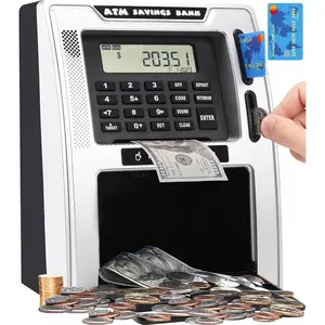 2024 Upgraded Talking ATM Piggy Bank with Power-Off Memory, Auto-Opening Drawer, Dual Debit Cards for Kids for Real Money, Onekey Shutdown, Bill Feeder, Coin Recognition, Balance Calculator Machine