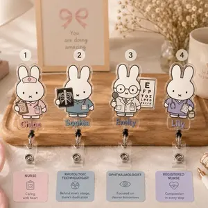 Bunny Nurse Badge Reel, White Bunny Badge Reel, Nursing Bunny, Ophthalmologist Bunny Badge Reel, Medical ID Holder, Gift for Her