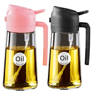 YARRAMATE 2Pcs 16oz/470ml 2 in 1  Sprayer Bottle for Cooking with Stickers, Food-grade Glass  Spray Bottle，premium oil dispenser bottle