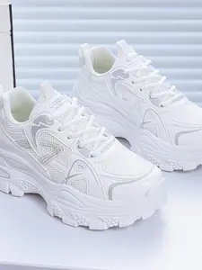 Women's Breathable Mesh Sneakers, Fall New Korean Style Patchwork Design, Thick Sole Height Increasing Casual Sports Shoes