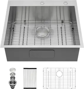 Kichae 28 Drop in Kitchen Sink - 28x22 Inch Kitchen Sink Drop in 16 Gauge Stainless Steel Single Bowl Handmade Topmount Basin with Drain Strainer