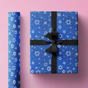 Hanukkah Wrapping Paper Roll, Pretty & Unique Hanukkah Gift Wrap in Star of David Pattern, Jewish Star Design, Judaica Holiday Decor