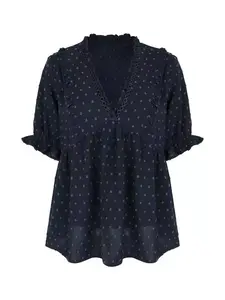 2026 New Swiss Dot Lace Trim V Neck Blouse, Women's Summer Ruffle Short Sleeve Shirt, Elegant Peplum Babydoll Top, Casual Loose Fit Fashion Blouse for Work & Daily Wear, Soft Breathable Lightweight Chiffon Feel Shirt