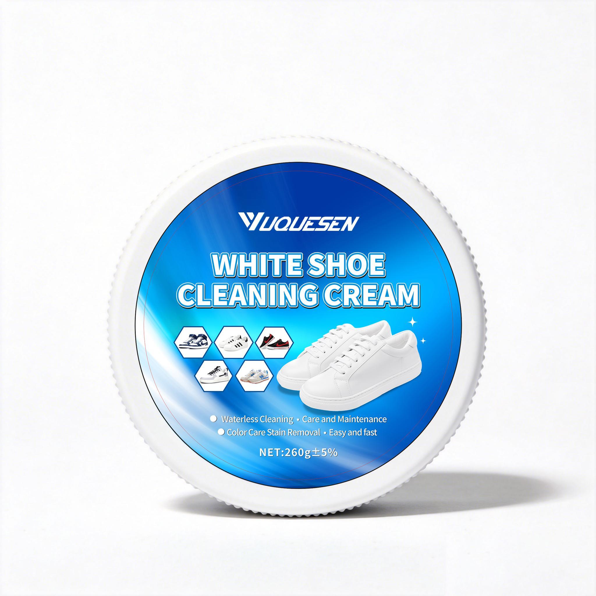 YUQUESEN Multipurpose No-Wash White Shoe Cleaner Cream with Built-in Sponge for Leather Silicon Car Interiors 260g Mild Formula Gentle Non-Irritating Eco-Friendly