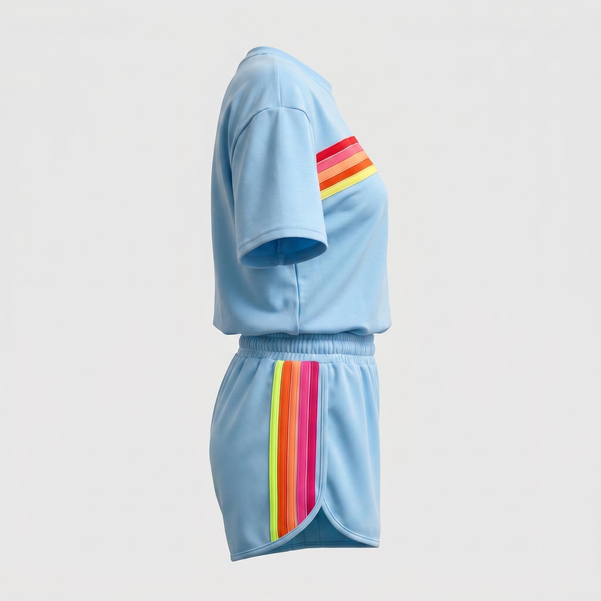 Women's Short 2-Piece Rainbow Strip Outdoor Sportswear Set - Loose Fit Crop Top & Bottoms, Solid Round Neck, Short Sleeves, Lightweight Breathable Blend Clothing, Baby Blue, Baseball Use, Light Spandex Women's Clothes tiktokshopspringglowup, 2 Piece Sets, Women's Short 2-Piece Rainbow Strip Outdoor Sportswear Set - Loose Fit Crop Top & Bottoms, Solid Round Neck, Short Sleeves, Lightweight Breathable Blend Clothing, Baby Blue, Baseball Use, Light Spandex Women's Clothes tiktokshopspringglowup, 2 Piece Sets,