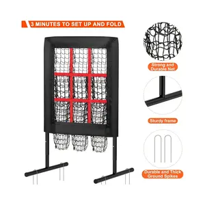 Adjustable 9-hole baseball pitching net with target pocket - designated size hitting area, portable baseball and softball training equipment