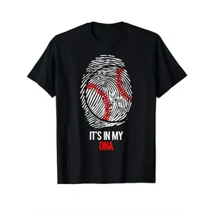 Baseball Fingerprint T-Shirt Black It's In My DNA Graphic Tee for Sports Fans