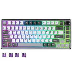 YUNZII B75 PRO Dark Grey Wireless RGB Mechanical Keyboard, 75% Gaming Keyboard Gasket Hot Swap Custom Keyboard with Knob, Pre-lubed Switches RGB, Bluetooth/Type-C/2.4G Creamy Keyboard