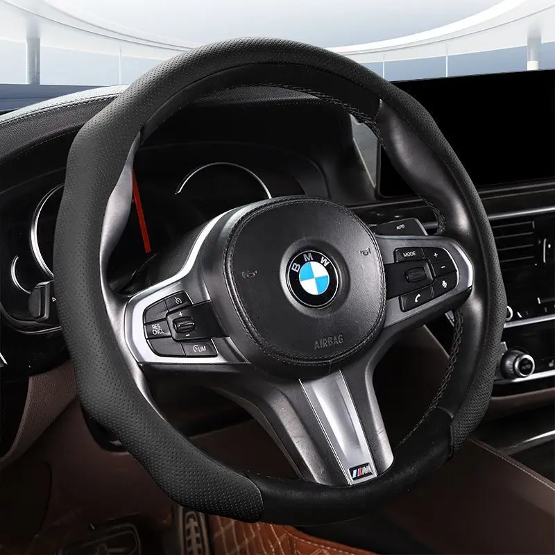 2026 New High-End Napa Leather & Alcantara Car Steering Wheel Cover, Fur-Lined, Non-Slip, Durable, Sweat-Resistant Universal Car Interior Accessory