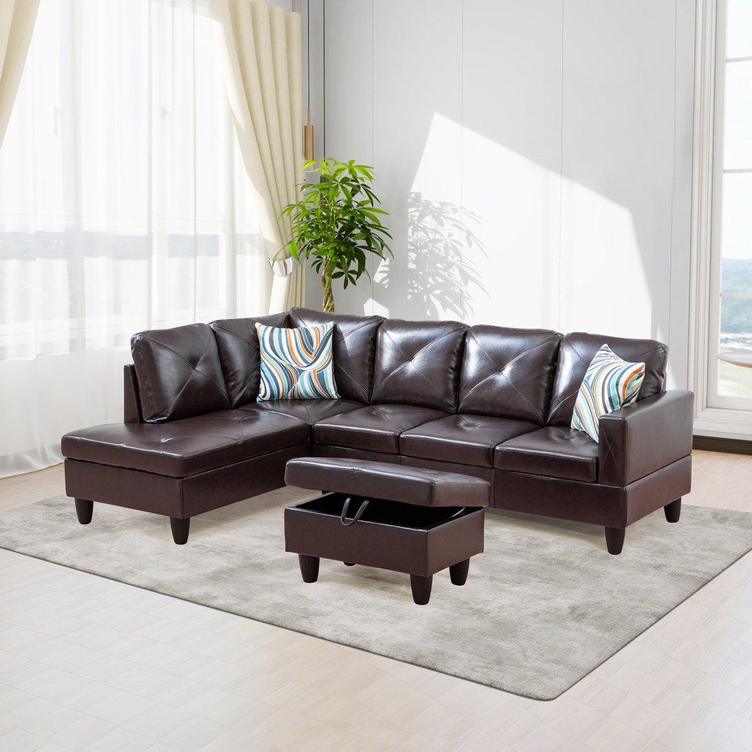 Brown Faux Leather 3-Piece Couch Living Room Sofa Set
