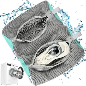 Shoe Bag for Machine, Sneaker Bag 2 PCS Set Grey, Fiber Inside, Large Size Shoe Machine Bag, 360 Laundry Bag for Tennis Gym Running Trainers Hiking