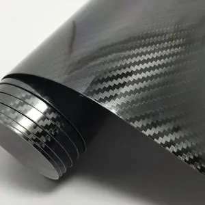 Carbon Fiber Vinyl Wrap, 5D Gloss Black Vinyl Wrap for , Self Adhesive Anti-Wrinkle 1ft x 5ft  Wrap Sticker Roll with Air Release