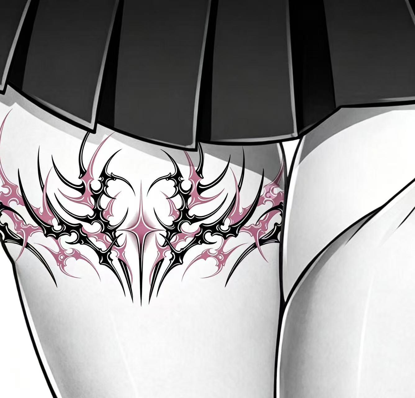Succubus Heart: Dark-Themed Anime-Style Sexy Tattoo Stickers for the Abdomen, Thighs, and Lower Back (For Women)