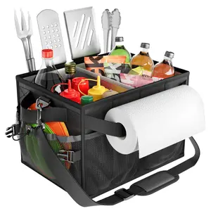Grill Caddy, BBQ Caddy with Paper Towel Holder, Picnic Griddle Caddy for Outdoor Camping, Barbecue Accessories Storage Organizer for Utensil Grilling Tool, Must Have for Camper Tailgating Rv Detachable