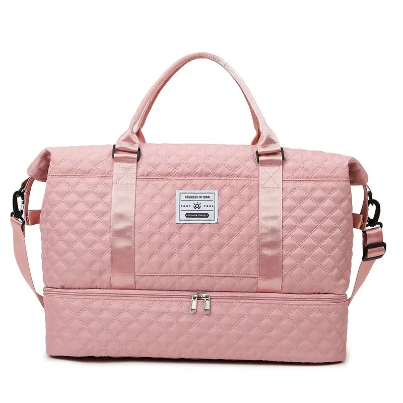 Large Capacity Quilted Fashion Perfect Fitness Travel Bag Set with Letter Pattern Zipper and Shoe Compartment, Unisex Casual Sports Gym Bag for Men and Women