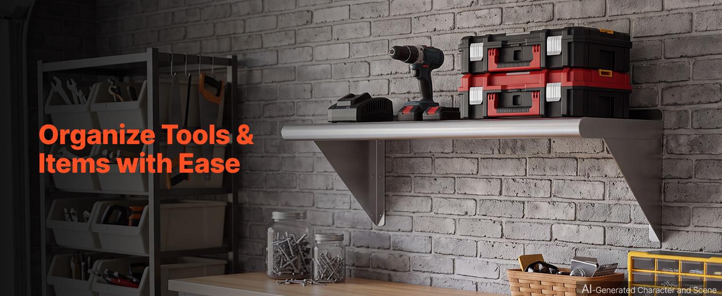 VEVOR Stainless Steel Shelf 12" x 24" Commercial Wall Mount Floating Shelf, Heavy-Duty Storage Rack with Brackets, 250LBS Strong Capacity, Easy to Clean, Suitable for Restaurant, Home Kitchen, Garage VEVOR Stainless Steel Shelf 12" x 24" Commercial Wall Mount Floating Shelf, Heavy-Duty Storage Rack with Brackets, 250LBS Strong Capacity, Easy to Clean, Suitable for Restaurant, Home Kitchen, Garage