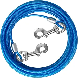 Dog Tie Out Cable 10/15/20/25/30/50 FT Dog Runner for Yard Steel Wire Dog Cable with Durable Superior Clips Blue Dog Chains for Outside Dog Lead for Large Dogs Up to 165 lbs