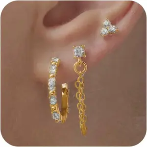 FREEKISS Cartilage Earring Hoop Earrings For Women 3 Pairs Womens Earrings Hypoallergenic Earrings Stud For Christmas Fashionable Jewelry Accessories Trendy Jewelry