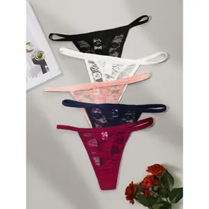[T-Back G-String] Sexy Sheer Lace Low-Rise T-Back G-String Thongs for Women - Semi- V-String Underwear Panties, Fit & Comfortable for Lingerie or Casual Attire (Hand Washable)