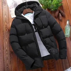 Winter Puffer JacketMen's Plus Size Hooded Padded Jacket - Thickened Solid Color Casual Cotton Outerwear for Autumn Winter