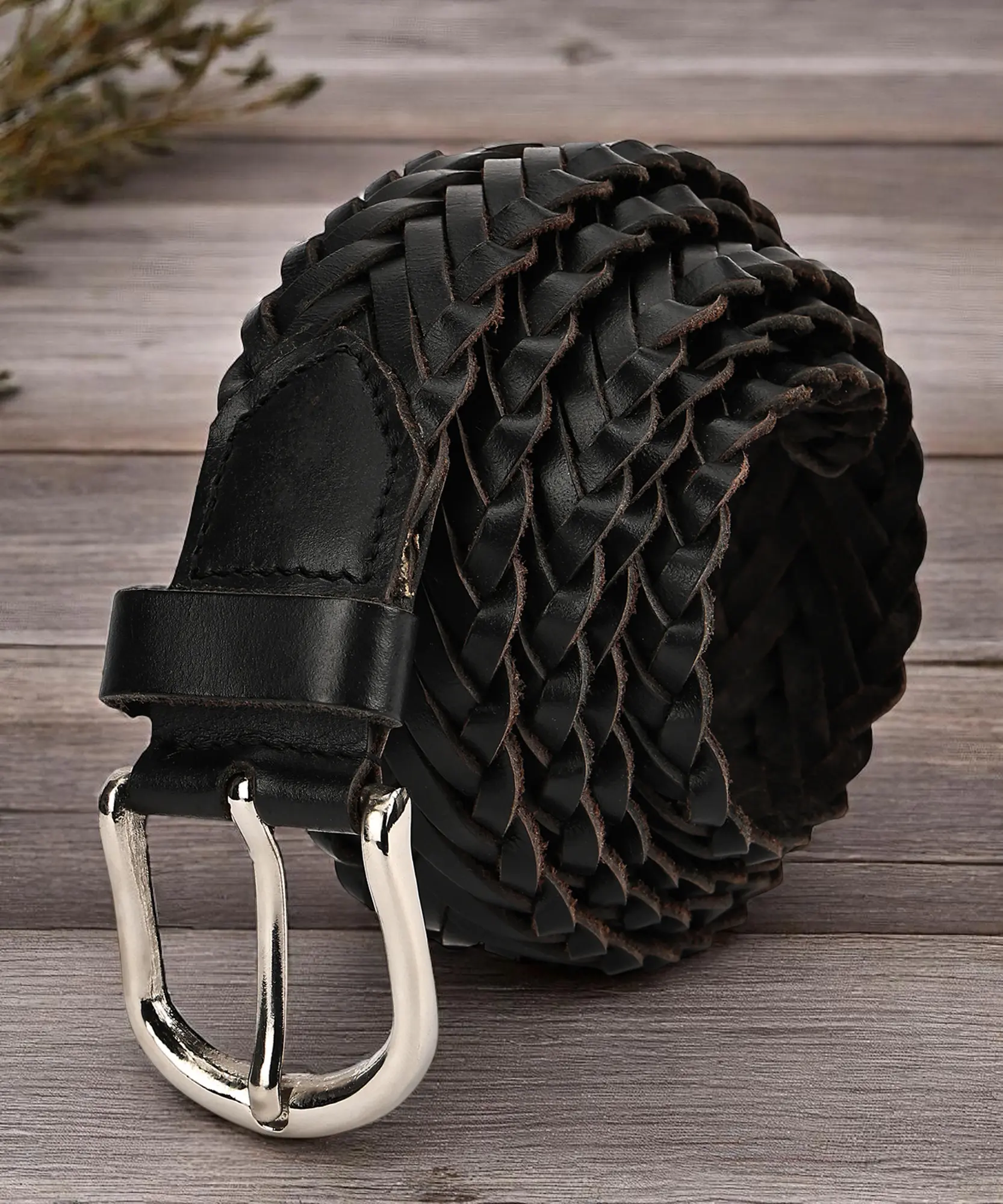 Leatherboss Genuine Leather Men's Casual Belt - Braid-Wrapped, 1.125in Wide, Brushed Silver Buckle, Cut-to-Fit, Versatile Gift Idea for Men (Belts for Daily Wear), Casual Belts