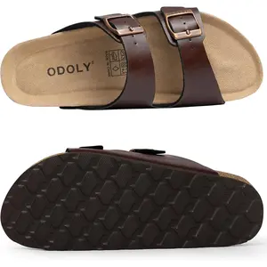 Men's Cork Footbed Slide Sandal, Arch Support Summer Outdoor Sandals with Adjustable Buckle for Men