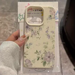 Purple Flower Elegant Pattern Suitable for TPU Case for iPhone 16 Pro Max/14/16 Plus/15/13 Pro/12/11 Business Anti-Drop Protective Cover High Aesthetic Design