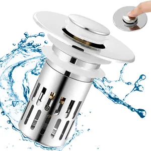Universal 3-in-1 Bathroom Sink Stopper, Pop-up with Anti-Clog Removable, Stainless Steel Filter Basket Drain Hair Stopper, Anti-Odor Stopper