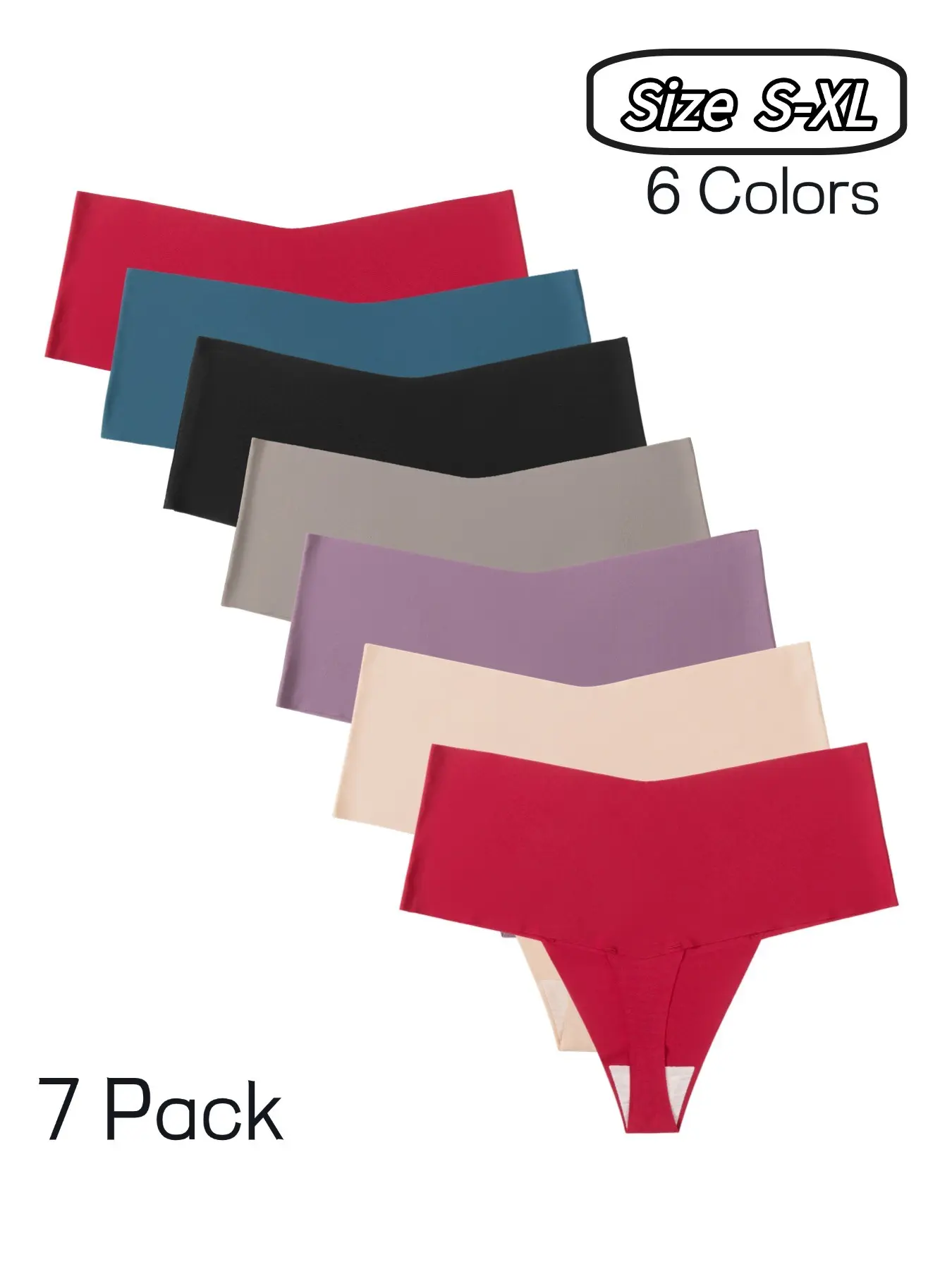 Women's High-Waisted Casual Underwear, Seamless Breathable Lightweight Comfort Fitted Panties, All-Season Wear, Plain Design, 7-Pack