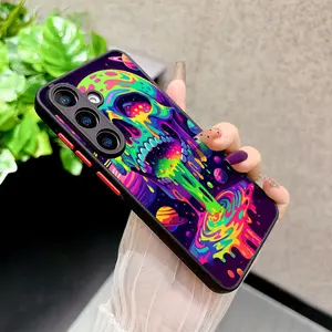 A Matte, Semi-Transparent, Drop-Proof, And Scratch-Resistant Case Featuring a Cosmic Skull Design with Vibrant Psychedelic Colors, Suitable for Various for Samsung for Galaxy Models Including S25 Plus, S24 Ultra, S23, S22, S21 FE 5G for iPhone 13