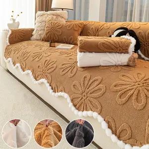 1pc Sunflower Sofa Cover Blanket, Plush Fringe Design, All-Season Universal, Anti-Cat Scratch Protection, Soft and Cozy