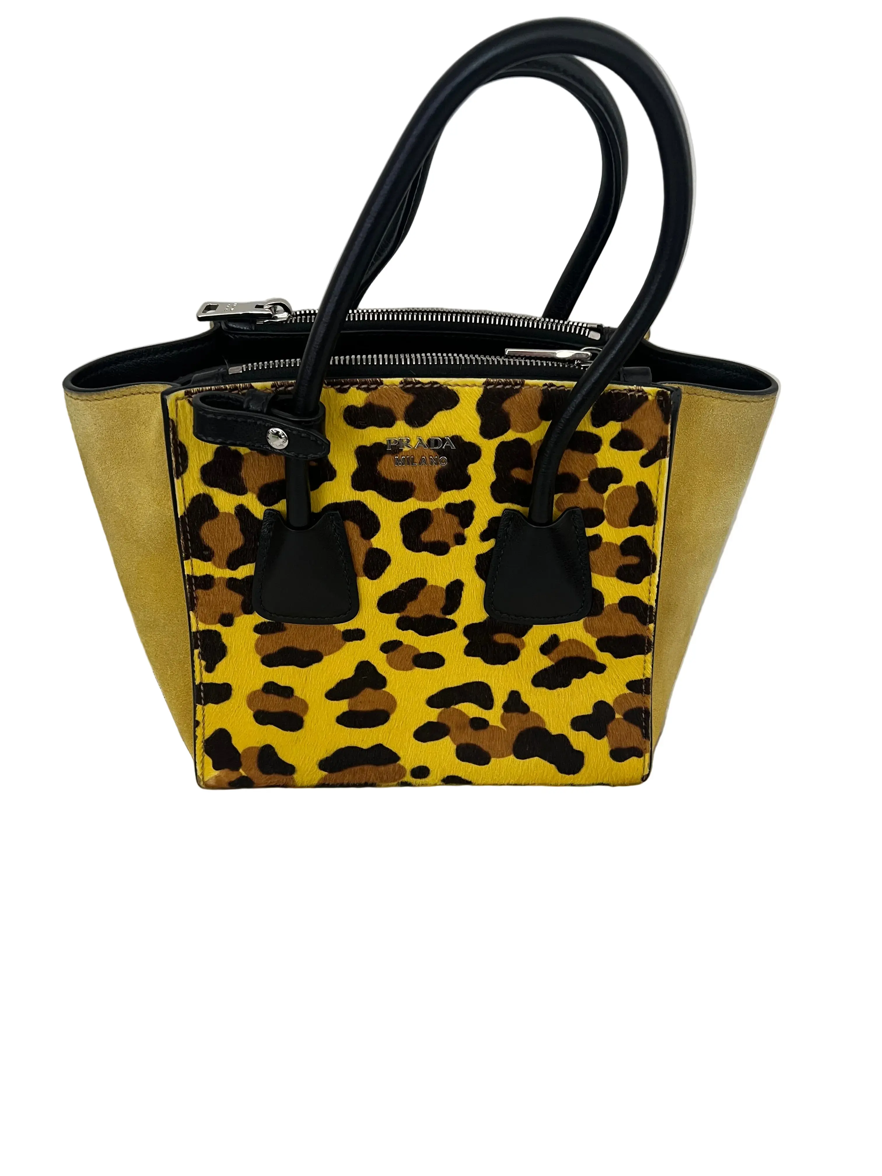 Pre-owned PRADA Leather Tote Bags Twin Pocket Leopard Pony Hair Tote
