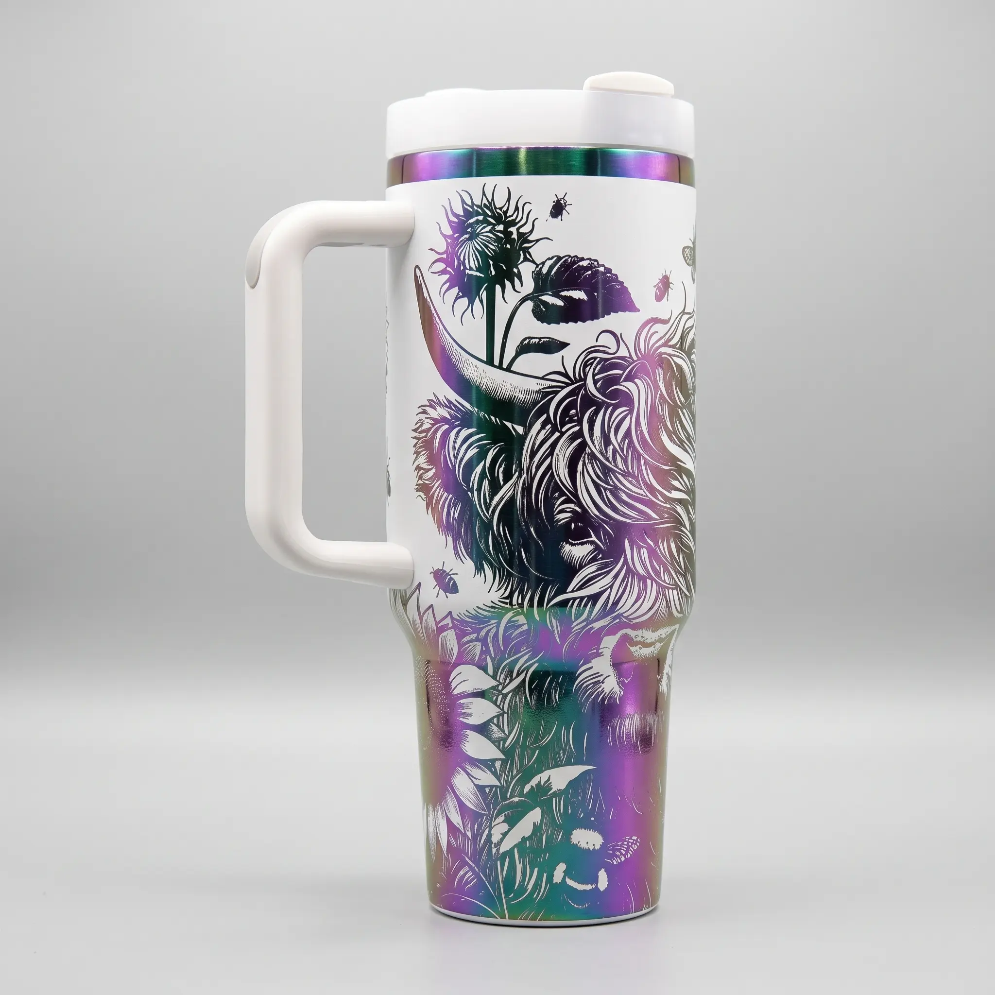 Highland Cow And Sunflowers 40oz Tumbler with Unique Design and Durable Material Drinkware Stainless steel Mug Water Bottles