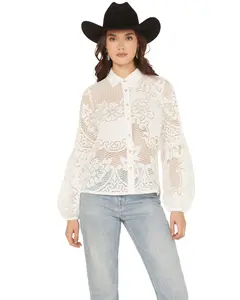 Shyanne Women's Fringe Long Sleeve Button-Down Lace Shirt - Swsp25k43-Iv