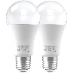 Radar Motion Sensor Outdoor Light Bulb, 12 Watts (100 Watt Equivalent) A19 Daylight LED Bulbs Motion Detector Light Bulbs for Outside, Porch, Garage, E26 Base, 2 Pack