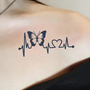 Butterfly Heartbeat Pattern Design Temporary Tattoo Sticker Body Art Decoration Personalized Waterproof Fake Tattoo Sticker for Arm and Body