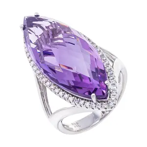 Affinity Gems Amethyst & White Zircon CocktailRing, Sterling